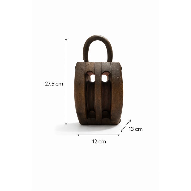 Industrial Ash and Iron Double Pulley Block Maritime Sculpture, 1930s For Sale - Image 4 of 8
