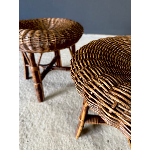 Brown Low Bamboo and Rattan Ottomans, Italy, 1960s, Set of 2 For Sale - Image 8 of 18