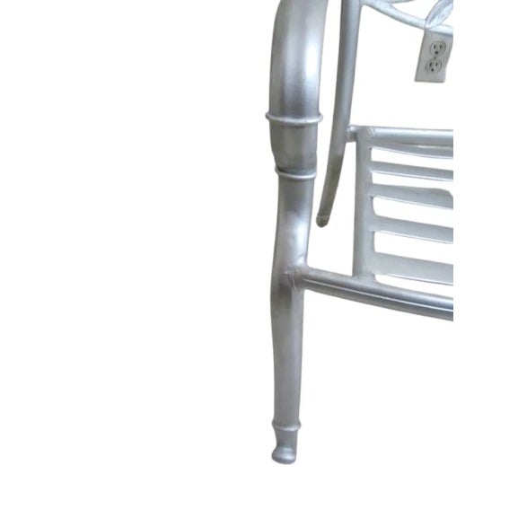 Metal 1980s Patio Garden Cast Aluminum Armchair Silver Set of 2 For Sale - Image 7 of 7
