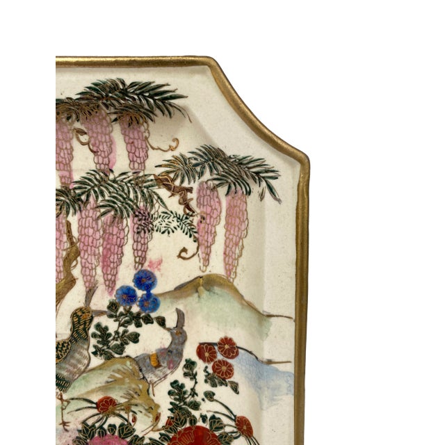 Antique White Hand-Painted Japanese Peacock Tray Plate For Sale - Image 8 of 12