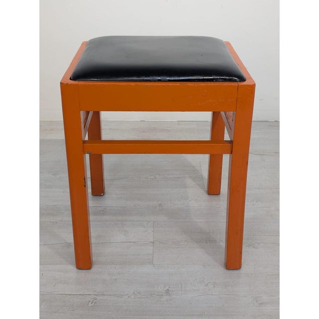 Vintage Orange Pouf in Black Faux Leather, 1950s For Sale - Image 11 of 12