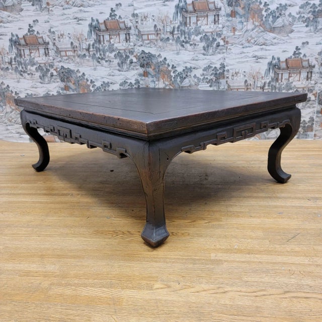 Modern Antique Shanxi Province Elm Coffee Table With Carved Apron For Sale - Image 3 of 8