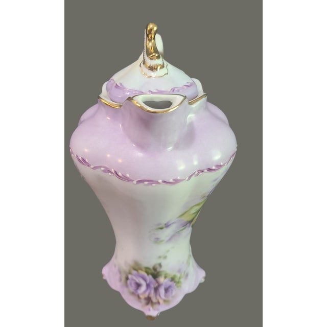 Late 20th Century Vintage Romantic Victorian Style Tea or Coffee Pot Gilded Painted Violets For Sale - Image 5 of 9