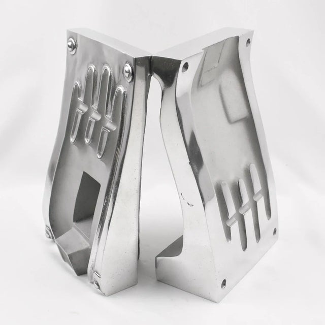 Metal Stainless Steel Industrial Hand Glove Mold Sculpture Bookends, a pair For Sale - Image 7 of 8