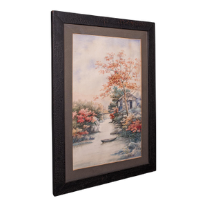 Vintage River Landscape Painting, Japanese School, Watercolour, Art, Mid Century