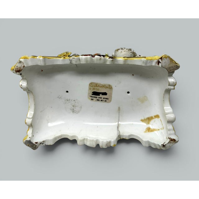 Coalbrookdale Foundry Antique English Coalbrookdale Flower Encrusted Porcelain Inkwell Centerpiece 1820 For Sale - Image 4 of 7