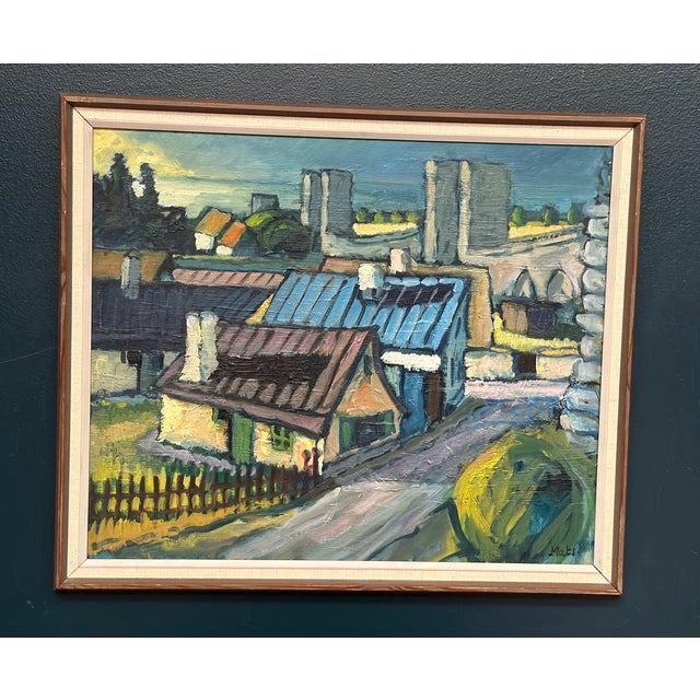 Original Swedish Oil on Panel – “Northern District, Visby” by Mats Ahlberg – Signed – Vintage & Framed – 55 × 46 cm (21.7"...