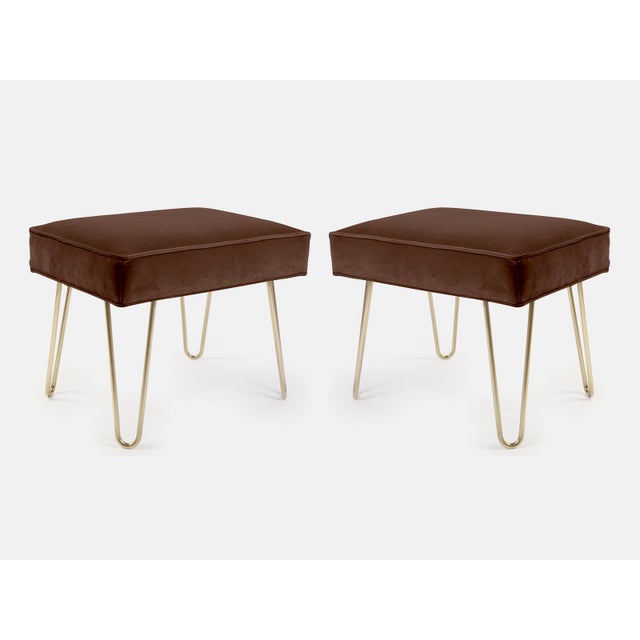 The perfect addition to any space! Wonderfully proportioned pair of ottomans upholstered in a supple espresso velvet of...