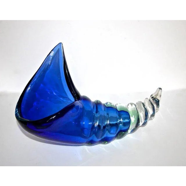1980s Large Seguso Murano Blue Conch Shell Centerpiece Bowl For Sale - Image 5 of 13