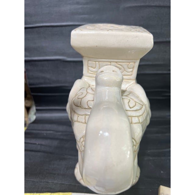 Ceramic Vintage Elephant White Ceramic Glazed Stand Planter For Sale - Image 7 of 12