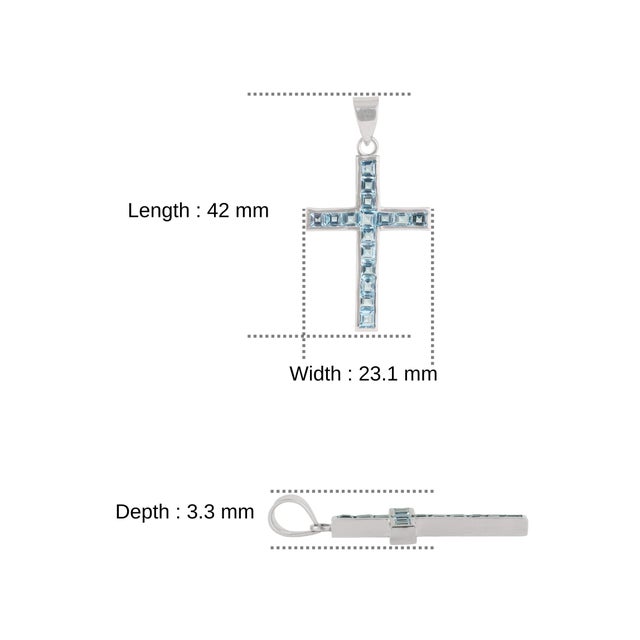 Handcrafted Modern Style Natural 3.09 Ct Sky Blue Topaz & Sterling Silver Cross Pendant For Sale - Image 9 of 12