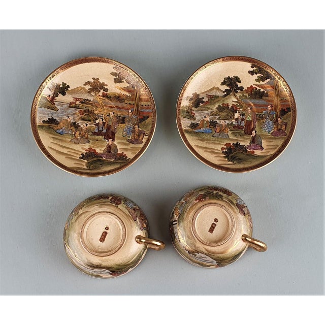 Goldenrod Antique 19th Century Japanese Satsuma Ware Tea with Provenance, Set of 30 For Sale - Image 8 of 10