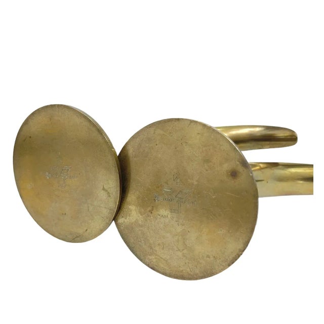 Ivar Ålenius Björk 1940s Swedish Ystad Metall Brass Candlesticks. A Pair For Sale - Image 4 of 8