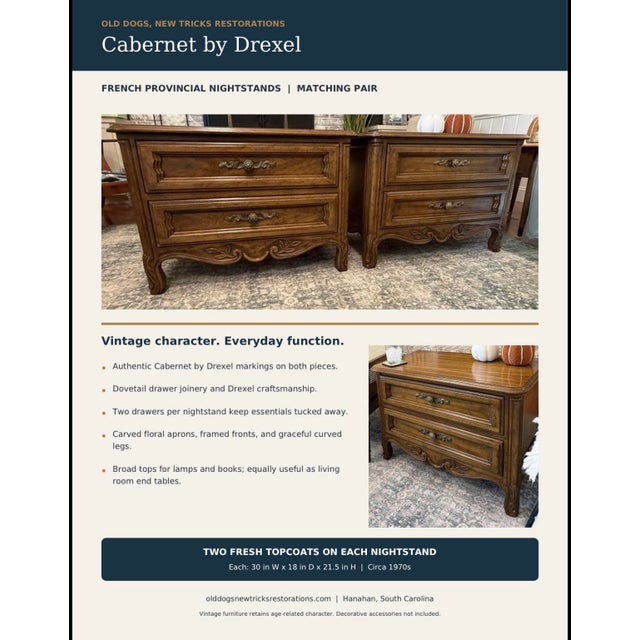 1970s Drexel Cabernet French Provincial Two-Drawer Nightstands — A Pair For Sale - Image 11 of 12
