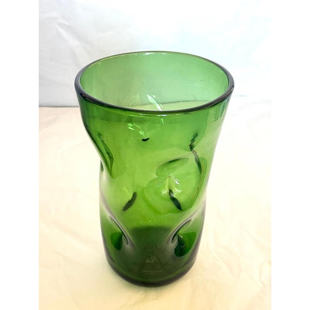 Forest Green Cylindrical Green Hand-Blown Glass Vase from Vetrerie Empolesi, Italy, 1950s For Sale - Image 8 of 14