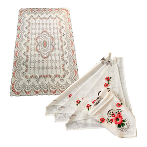 83" X 55" Vintage Tablecloth 5 Piece Napkins Floral Early 20th Century Farmhouse Traditional Edwardian Victorian Shabby Chic