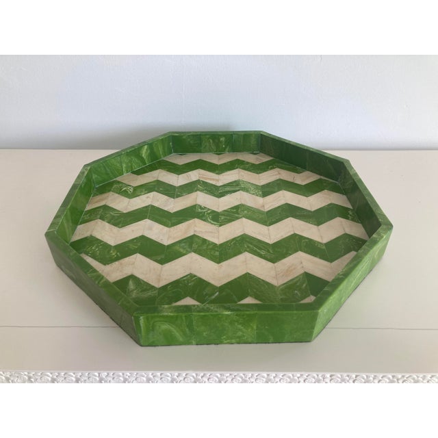Hollywood Regency Geometric Green and Beige Tray For Sale - Image 4 of 10