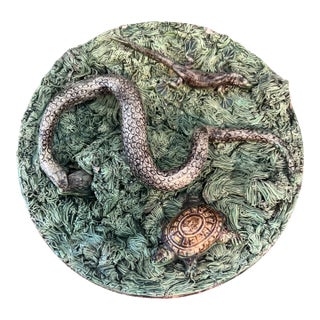 Antique Portuguese Manuel Mafra Palissy Style Snake Plate For Sale