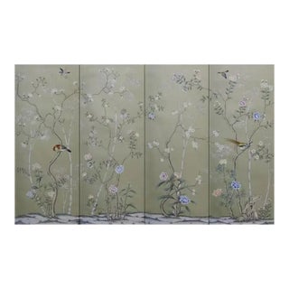 Chinoiserie Mural Hand Painted Artworks Hand Painted Wallpaper - 4 Panels For Sale