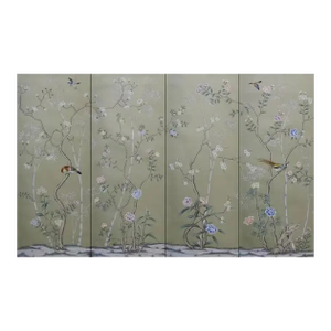 Chinoiserie Mural Hand Painted Artworks Hand Painted Wallpaper - 4 Panels