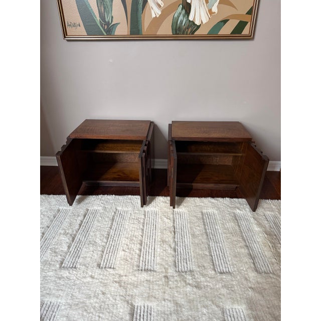 Vintage 1970s Attributed to Lane Staccato Brutalist Side Tables / Nightstands Pair For Sale - Image 10 of 12