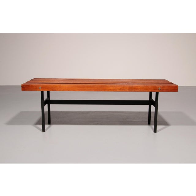 Teakwood and Metal Bench, Italy, 1970s For Sale - Image 4 of 11