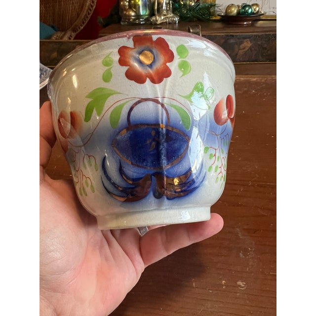 American A Fine and Rare Antique Flow-Blue Gaudy Decorated Ironstone Waste Bowl, Staffordshire, England 1840's For Sale - Image 3 of 15
