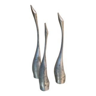Vintage Modernist Aluminum Bird Figurines Set of (3) Alcan Hoselton Canada Sculptures For Sale