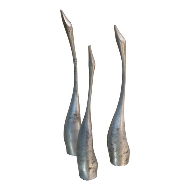 Vintage Modernist Aluminum Bird Figurines Set of (3) Alcan Hoselton Canada Sculptures For Sale