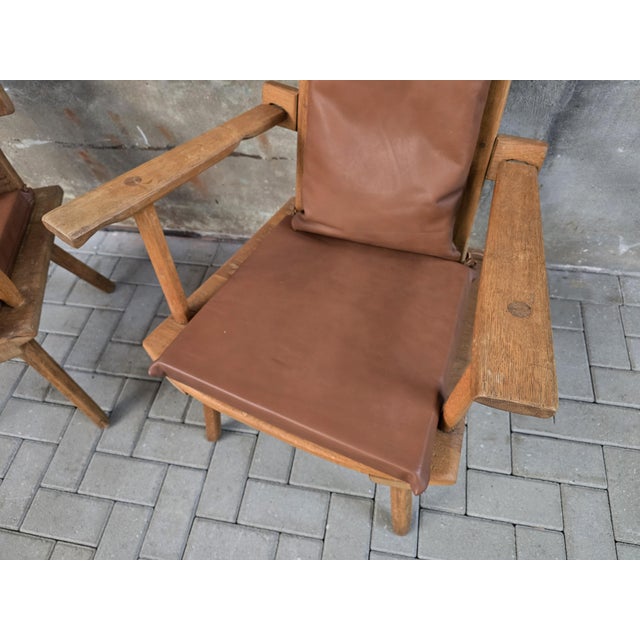 Vintage Rustic Oak Chairs with Leather Cushions, 1970s, Set of 2 For Sale - Image 10 of 18