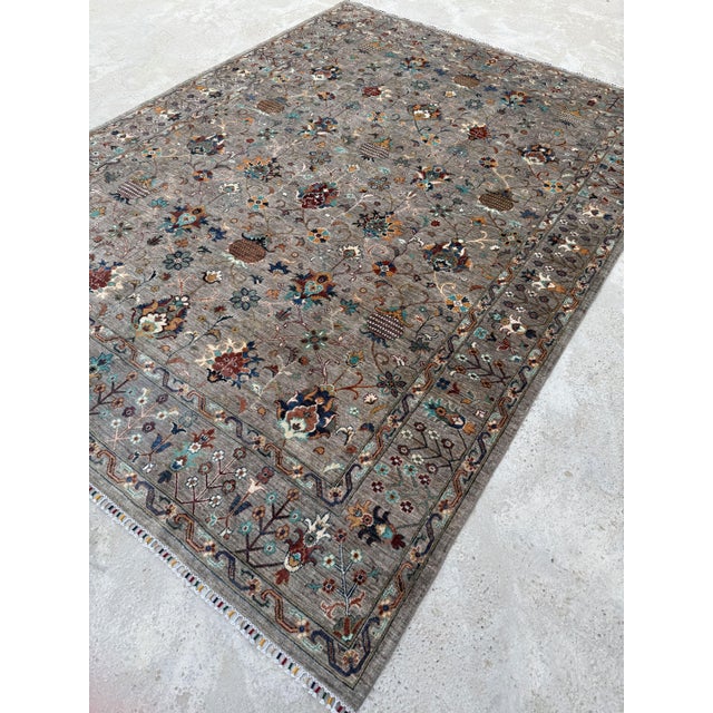 Textile Pomegranate Sultanabad Design Area Rug, Hand-Knotted Wool, 9x12, Taupe & Teal For Sale - Image 7 of 12