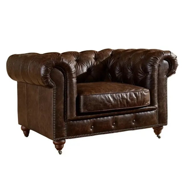 Duplicate Crafters and Weavers Century Dark Brown Leather Chesterfield Armchair For Sale In Chicago - Image 6 of 6