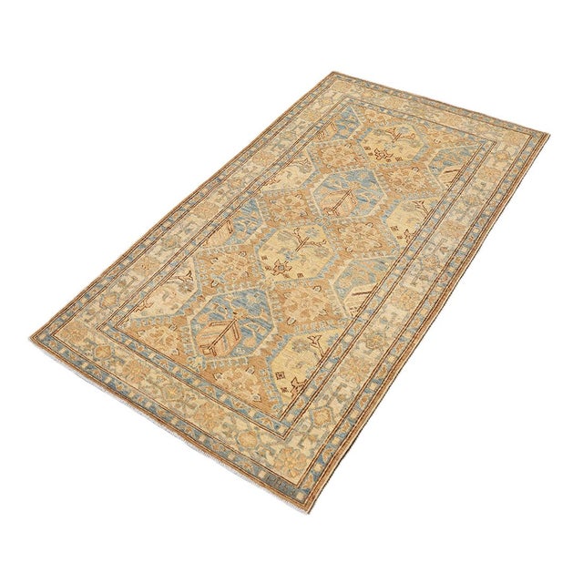 Tribal 3'x5' Brown & Camel Geometric Caucasian Design Hand-Knotted Rug | Ariana Hazara For Sale - Image 3 of 9