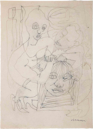 Mino Maccari, The Makeup Artist, Drawing, 1950s