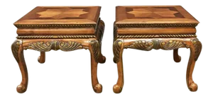 Brown Cherry End Tables With Star Parquetry Inlay - a Pair