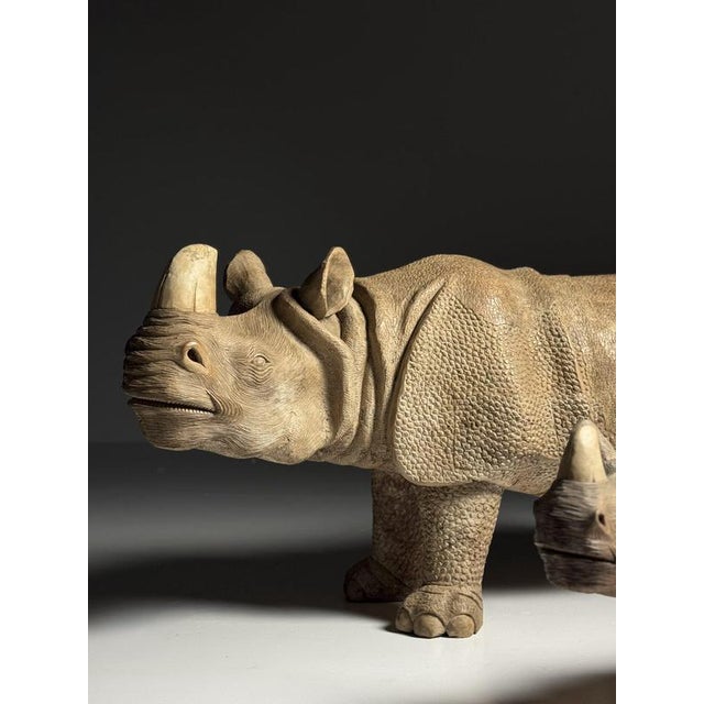 Hand-Carved Wooden Rhinoceros Statues, 1960s, Set of 2 For Sale - Image 14 of 18