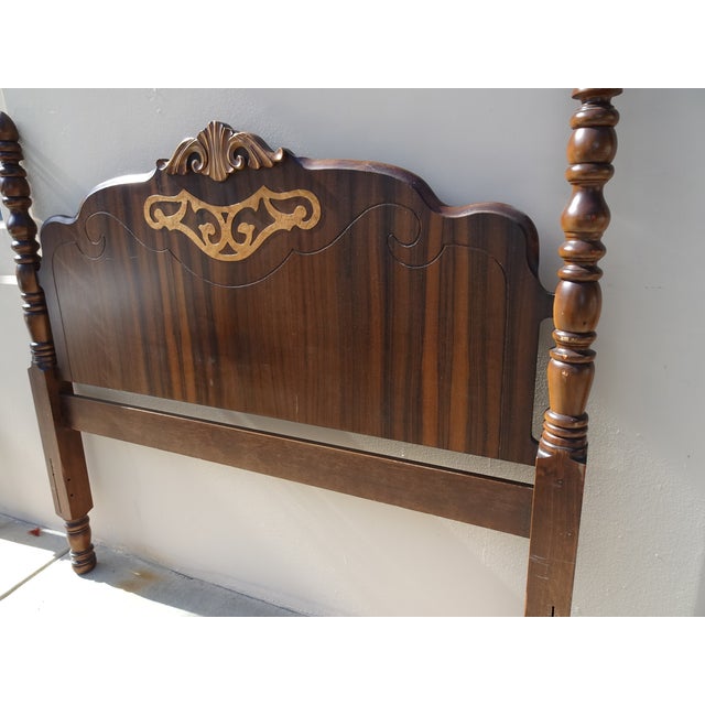 Bed Frame - Vintage Victorian Style Poster Bed Full Headboard Footboard & Rails For Sale - Image 9 of 13