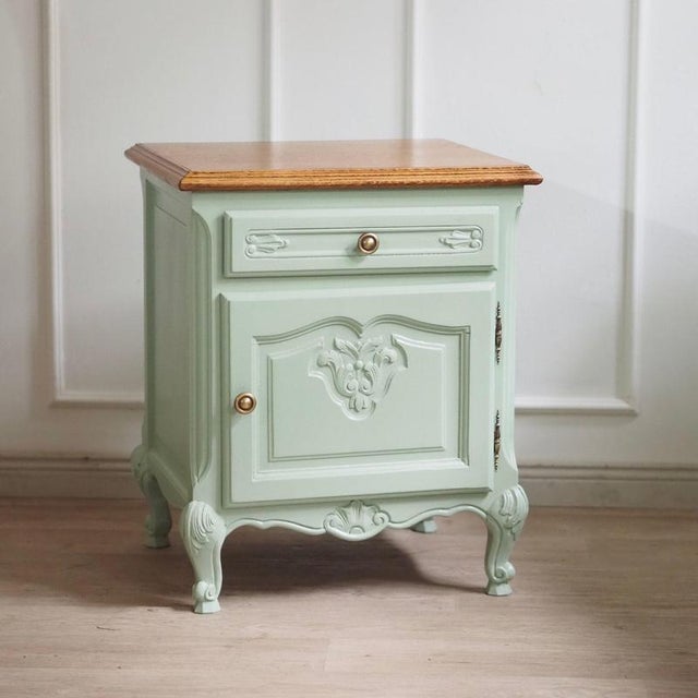 Vintage French Country-Style Bedside Table in Mint Green, 1920s For Sale - Image 11 of 18