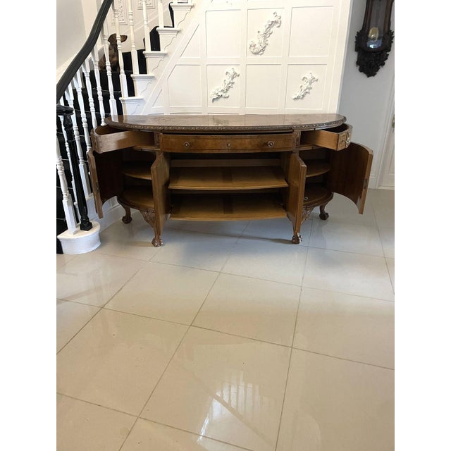 Large Carved Burr Walnut Bow Fronted Sideboard, 1920s For Sale - Image 12 of 17