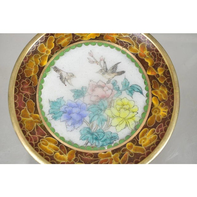 Chinoiserie Vintage Brass Enamel Cloisonne Small Trinket Dish Set - Brown For Sale - Image 3 of 9