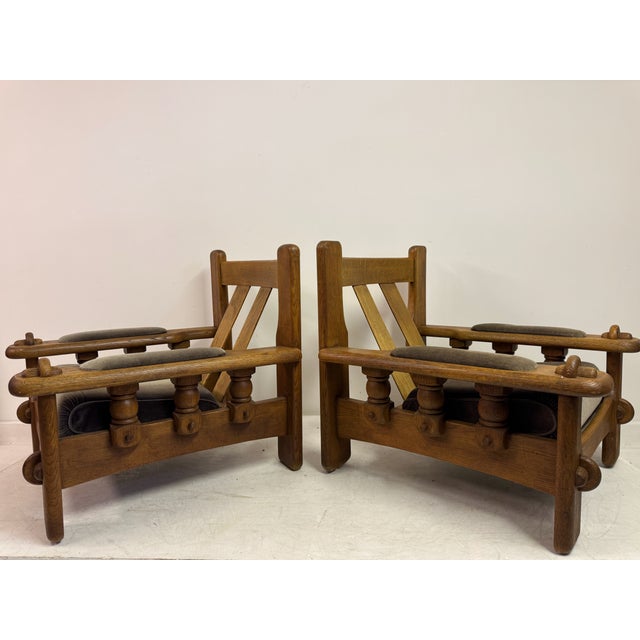 Brutalist Oak Chairs with Slatted Backs, 1960s, Set of 2 For Sale - Image 10 of 18