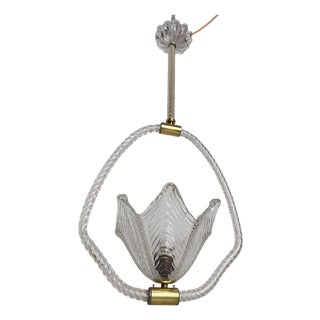 Italian Art Deco Murano Glass and Brass Pendant Light, 1930s For Sale