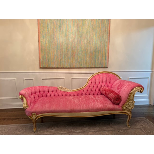 Vintage French Rococo Hot Pink Velvet Méridienne Chaise Lounges With Covers- A Pair For Sale - Image 4 of 7