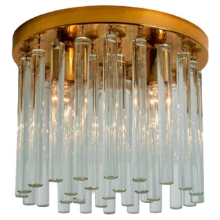 Crystal Glass and Brass Flush Mount by Ernst Palme, 1970s For Sale