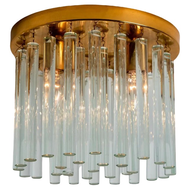 Crystal Glass and Brass Flush Mount by Ernst Palme, 1970s For Sale