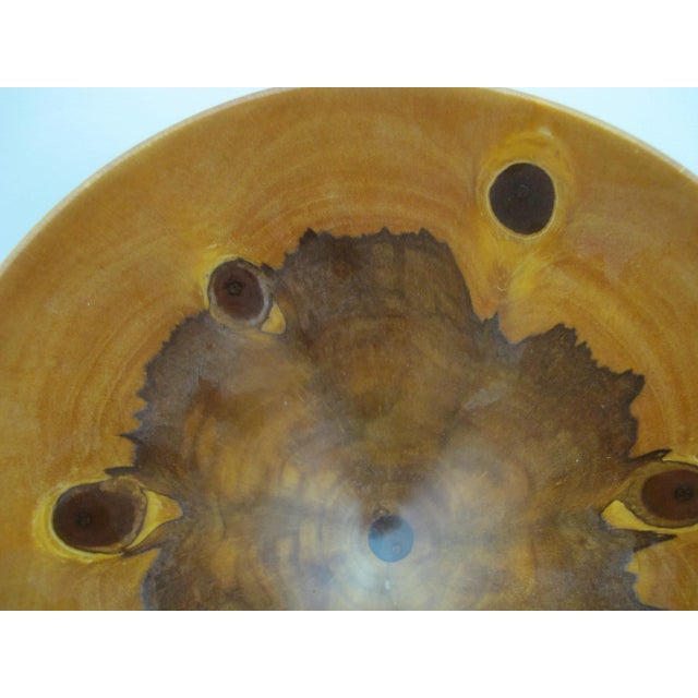 Brown Jess Craig Turned Norfolk Island Pine Wood Studio Hawaii Art Footed Bowl For Sale - Image 8 of 11