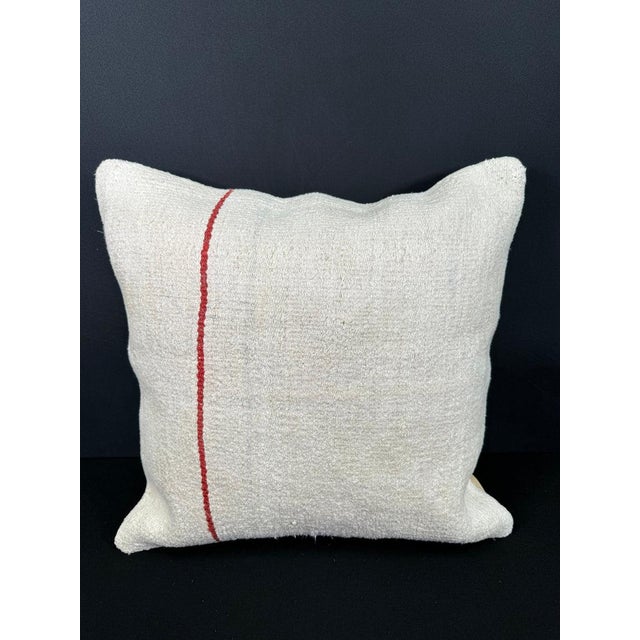 Turkish Hemp Pillow Cushion Natural Beige Red Cushion Cover 20"x20" For Sale - Image 4 of 4