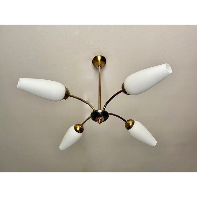 Chandelier with Four Tulips by Arlus, 1950 For Sale - Image 3 of 9