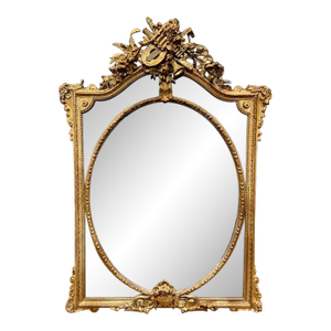 19th C. French Louis XV Giltwood Mirror With Etched Border Panels