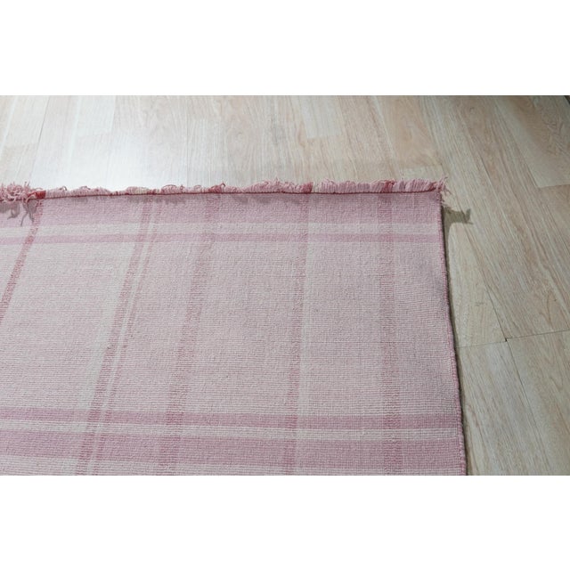 Pink Plaid Flatweave Wool Rug 9x12 For Sale In New York - Image 6 of 9